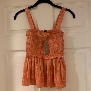 J.Crew XS smocked satin tank in coral/orange. Tags still on. Never worn.